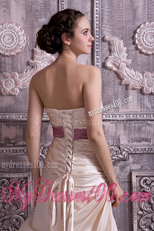 Champagne Prom Dress of Strapless and Lace-up Back