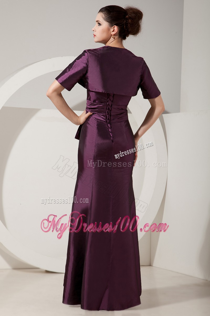 Elegant Strapless Floor Length Dark Purple Prom Dresses with Ruche