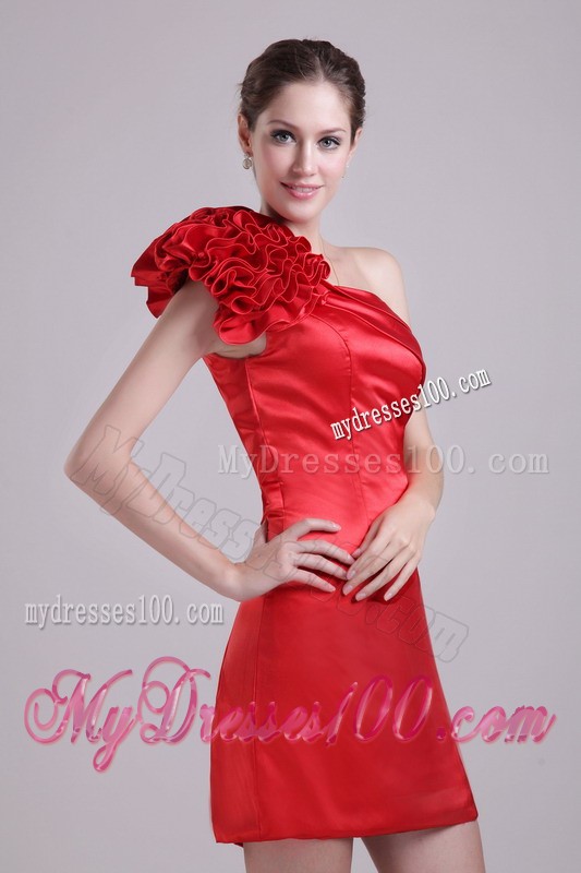 One Shoulder Handmade Flower Red Mine Prom Dresses in Fashion
