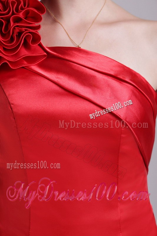 One Shoulder Handmade Flower Red Mine Prom Dresses in Fashion