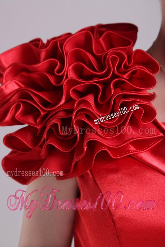 One Shoulder Handmade Flower Red Mine Prom Dresses in Fashion