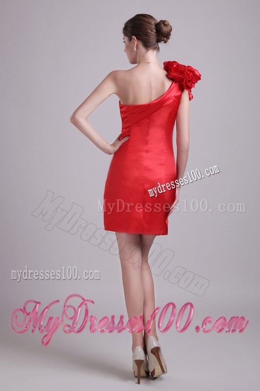 One Shoulder Handmade Flower Red Mine Prom Dresses in Fashion