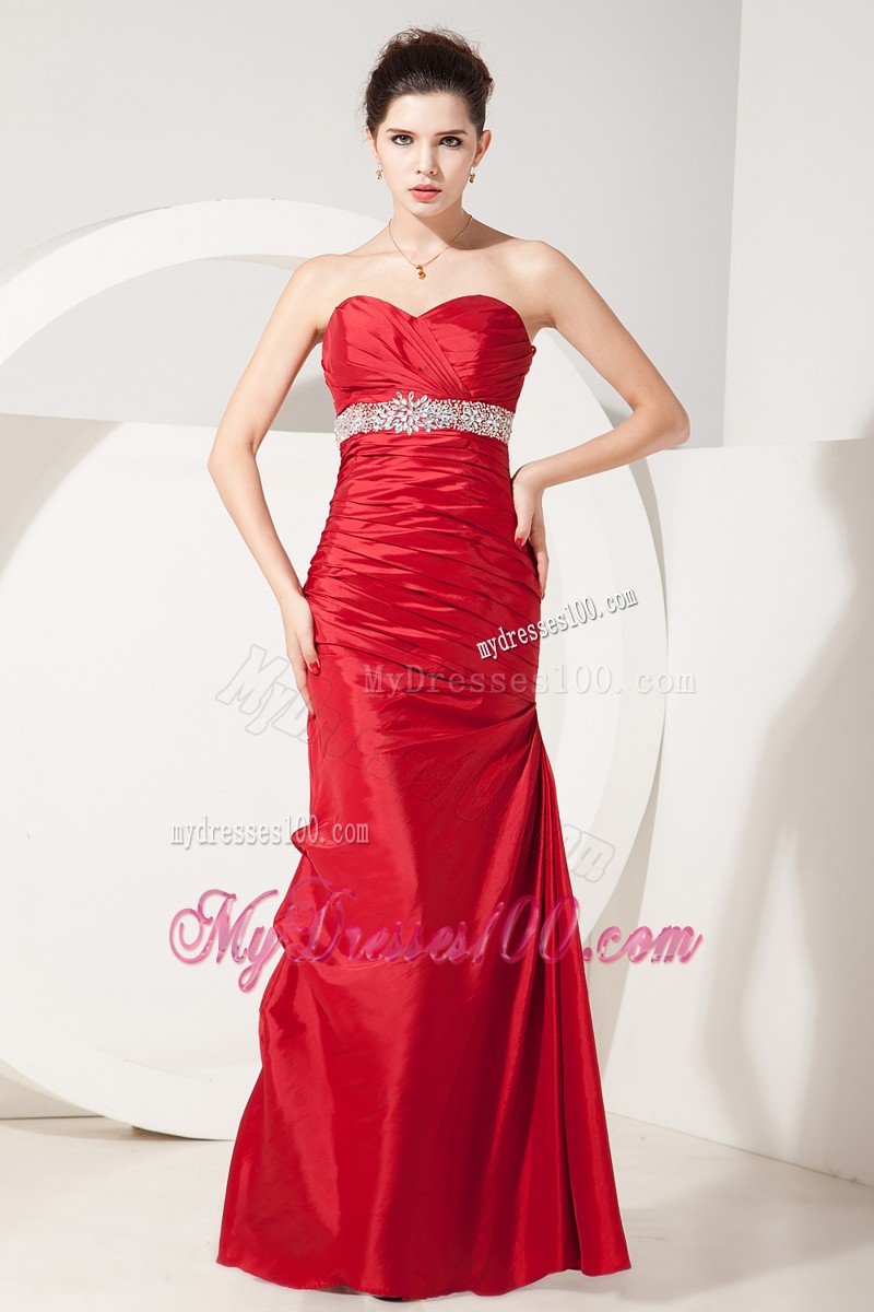 Sexy Sweetheart Ruche Mermaid Beaded Prom Party Dresses in Red