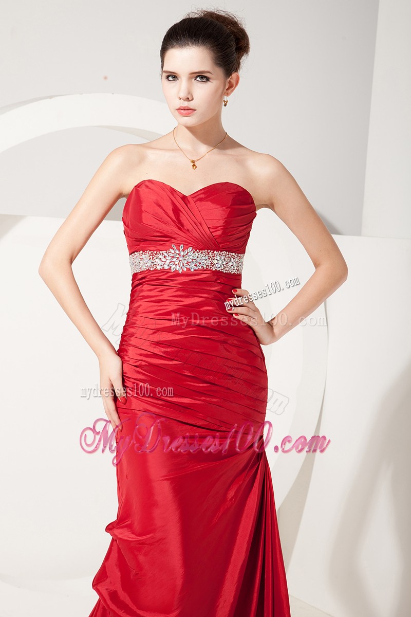 Sexy Sweetheart Ruche Mermaid Beaded Prom Party Dresses in Red