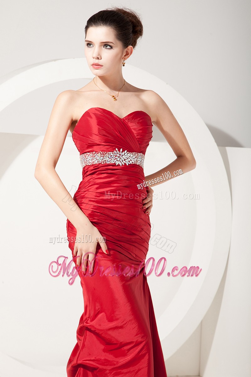 Sexy Sweetheart Ruche Mermaid Beaded Prom Party Dresses in Red