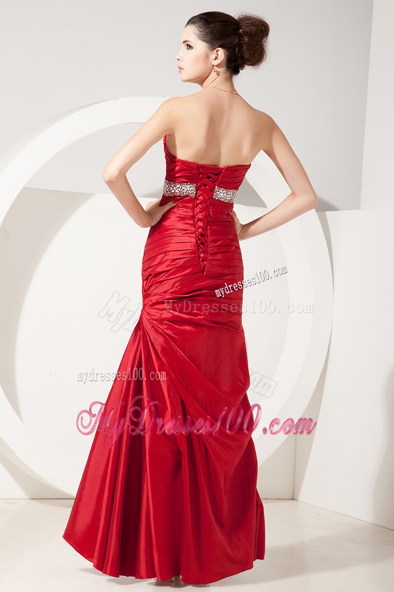 Sexy Sweetheart Ruche Mermaid Beaded Prom Party Dresses in Red
