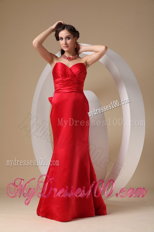 Ruching Sweetheart Dress for Prom in Red with a Big Bowknot on The Back
