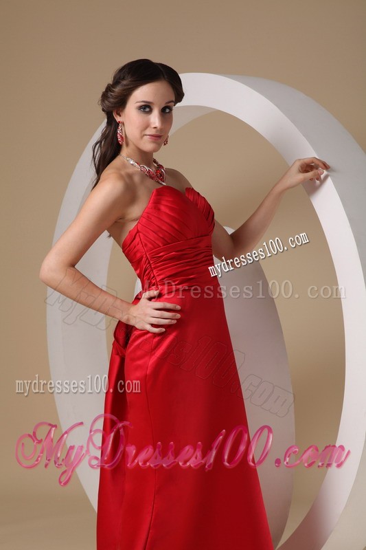 Ruching Sweetheart Dress for Prom in Red with a Big Bowknot on The Back