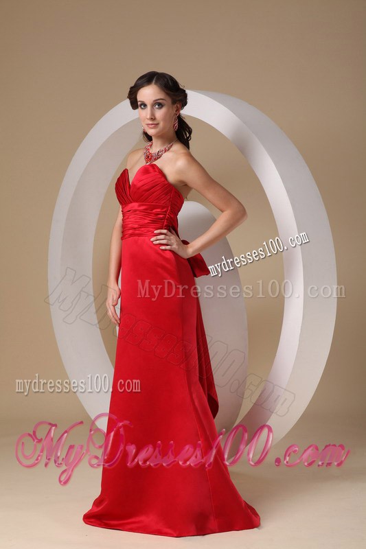 Ruching Sweetheart Dress for Prom in Red with a Big Bowknot on The Back