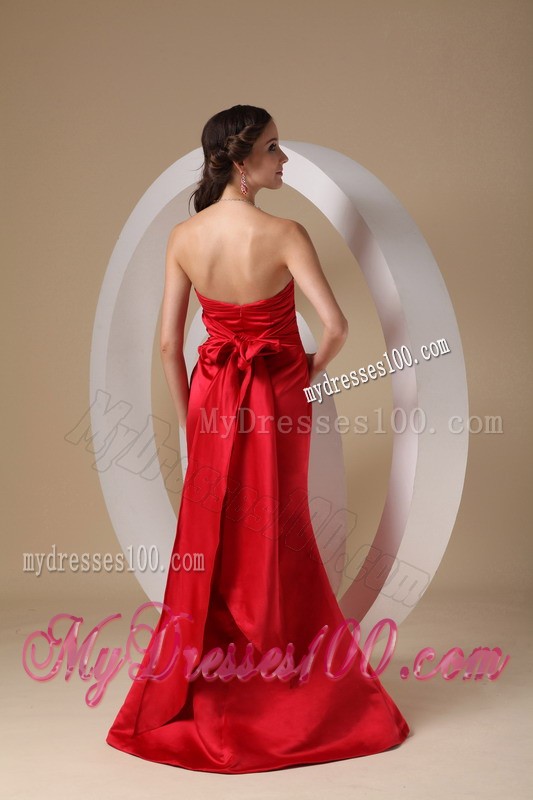 Ruching Sweetheart Dress for Prom in Red with a Big Bowknot on The Back