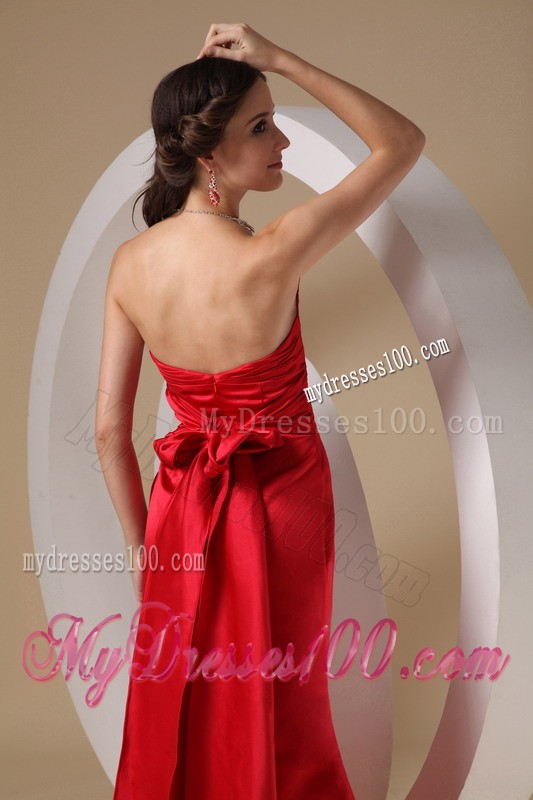 Ruching Sweetheart Dress for Prom in Red with a Big Bowknot on The Back