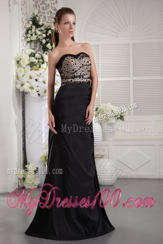 Fashionable Polka Dot Strapless Black Column Prom Dress Floor Length
