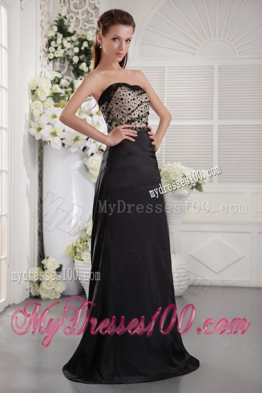 Fashionable Polka Dot Strapless Black Column Prom Dress Floor Length