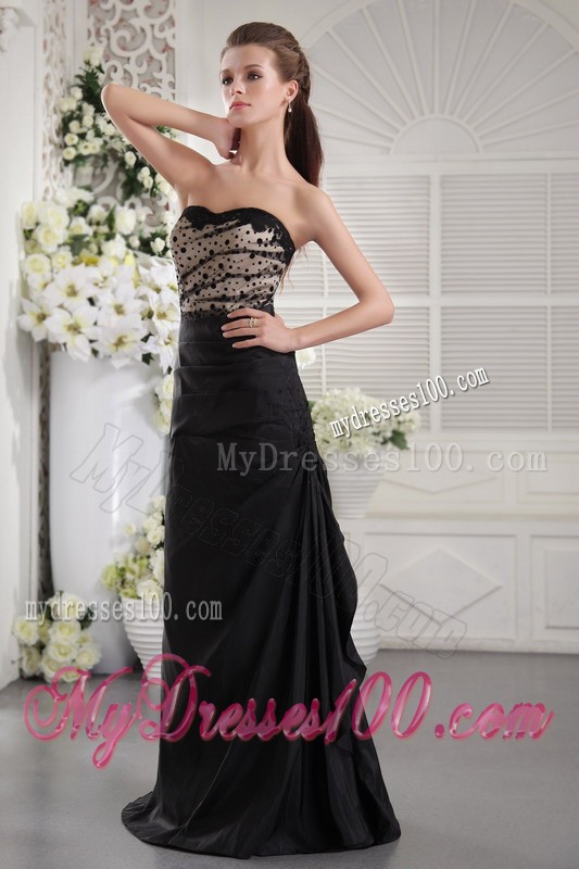 Fashionable Polka Dot Strapless Black Column Prom Dress Floor Length