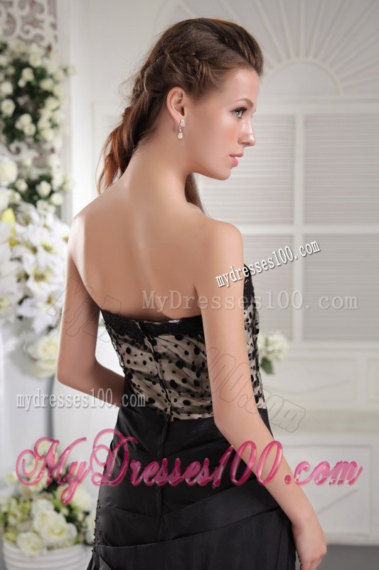 Fashionable Polka Dot Strapless Black Column Prom Dress Floor Length