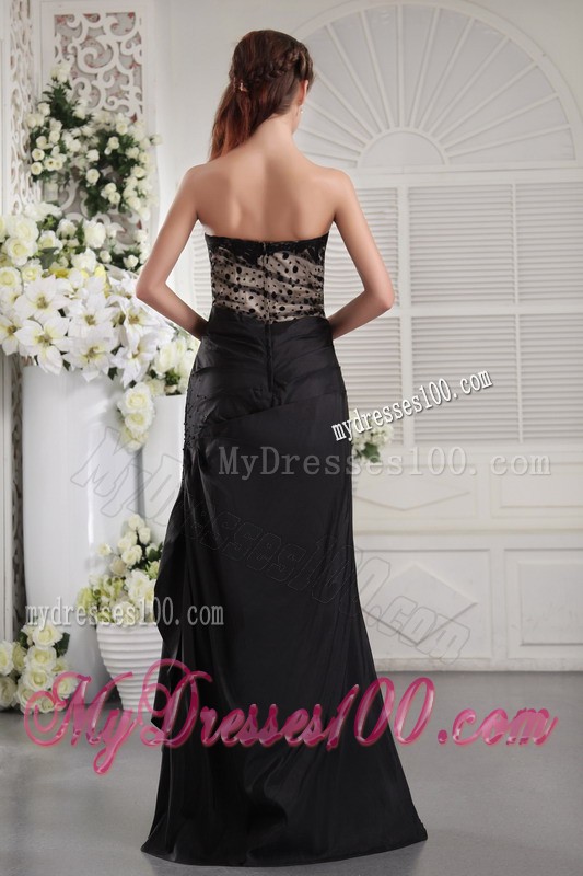 Fashionable Polka Dot Strapless Black Column Prom Dress Floor Length