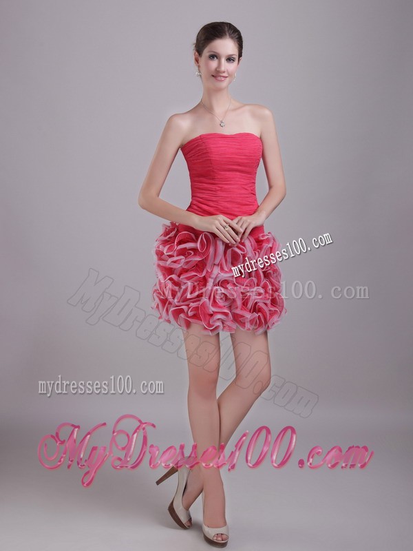 Groovy Strapless Rolling Flower Red Short Prom Dresses Zipper Up Back
