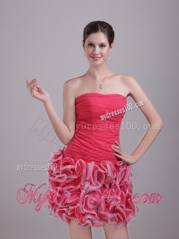Groovy Strapless Rolling Flower Red Short Prom Dresses Zipper Up Back