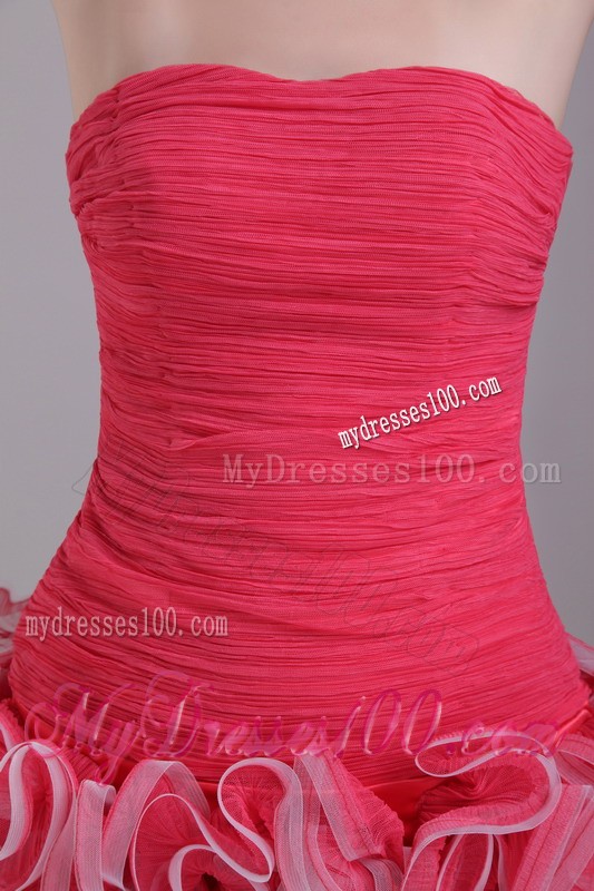 Groovy Strapless Rolling Flower Red Short Prom Dresses Zipper Up Back