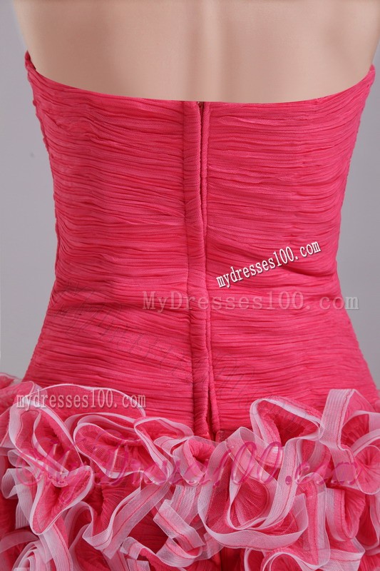 Groovy Strapless Rolling Flower Red Short Prom Dresses Zipper Up Back
