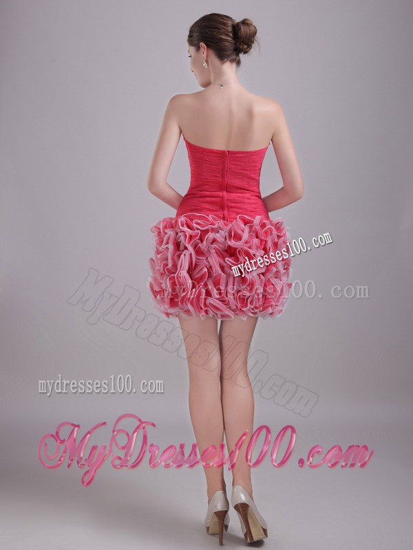 Groovy Strapless Rolling Flower Red Short Prom Dresses Zipper Up Back