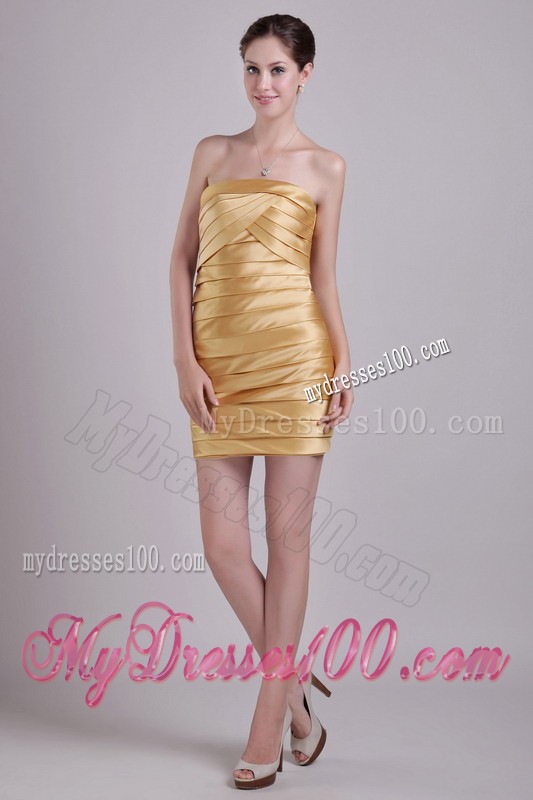 Charming Gold Ruche Mini Prom Dress Zipper Up Back Fast Shipping