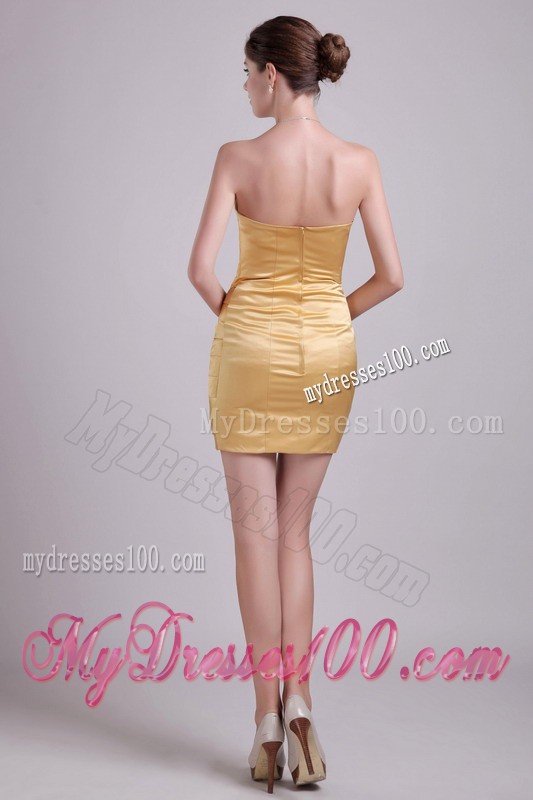 Charming Gold Ruche Mini Prom Dress Zipper Up Back Fast Shipping