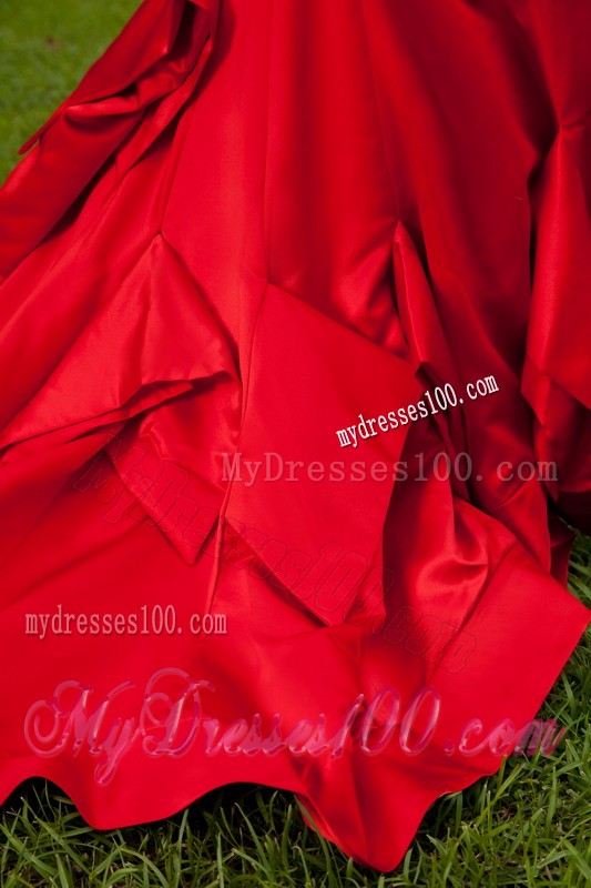 Ostentatious Mermaid Court Train Prom Dress in Red Strapless