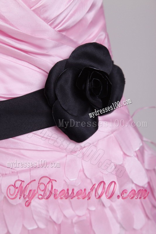 Cute Petal Style Decoration Handmade Flower Pink Mini Prom Dress Ruche