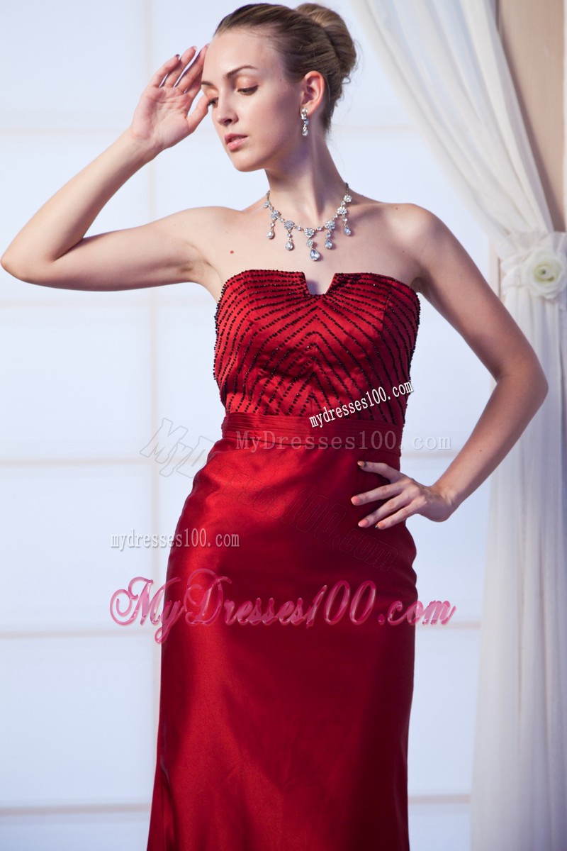 Court Train Zipper-up Fitted Wine Red Prom Dress for Ladies