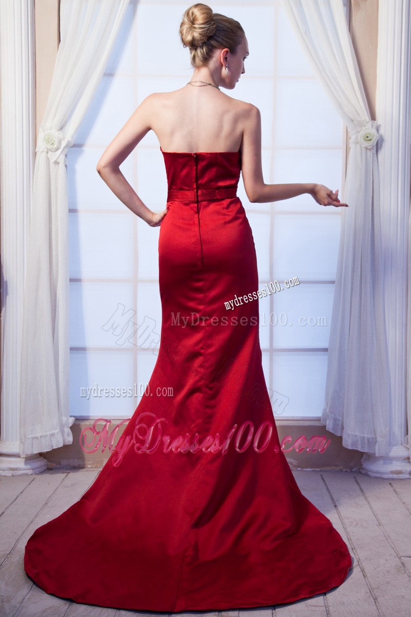 Court Train Zipper-up Fitted Wine Red Prom Dress for Ladies