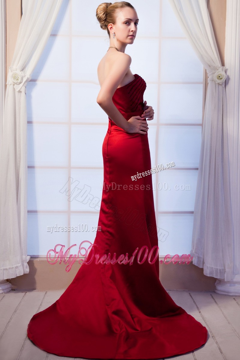 Court Train Zipper-up Fitted Wine Red Prom Dress for Ladies
