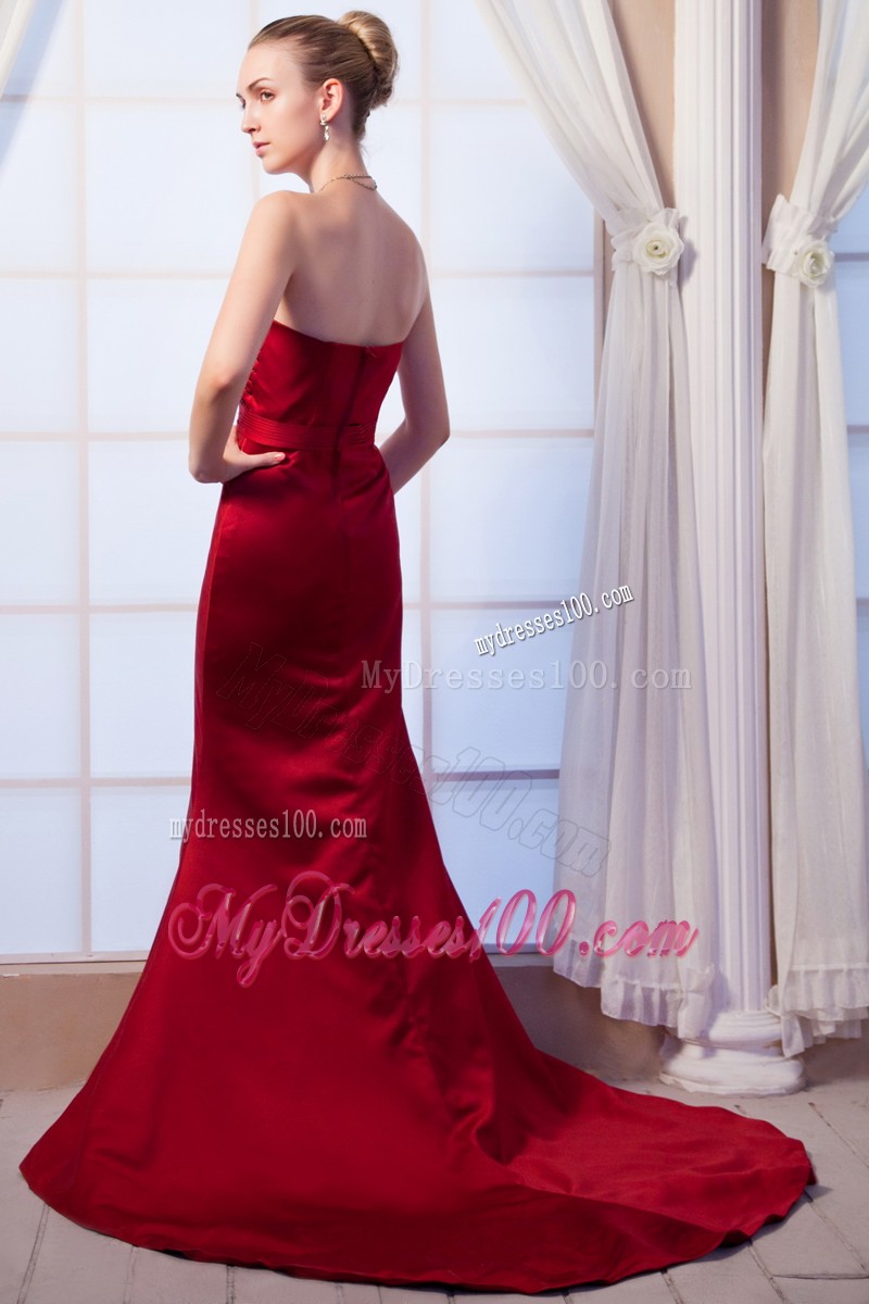 Court Train Zipper-up Fitted Wine Red Prom Dress for Ladies