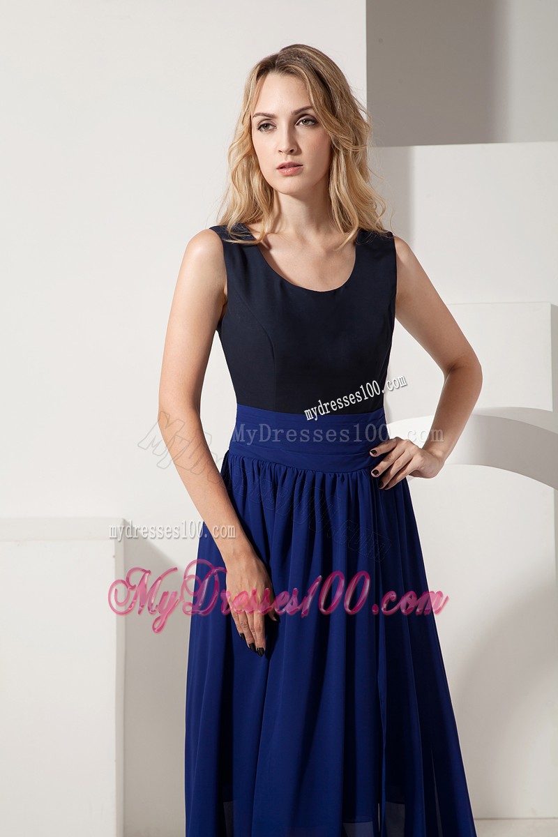 Navy Blue Empire High-low Chiffon Prom Dresses for Cheap