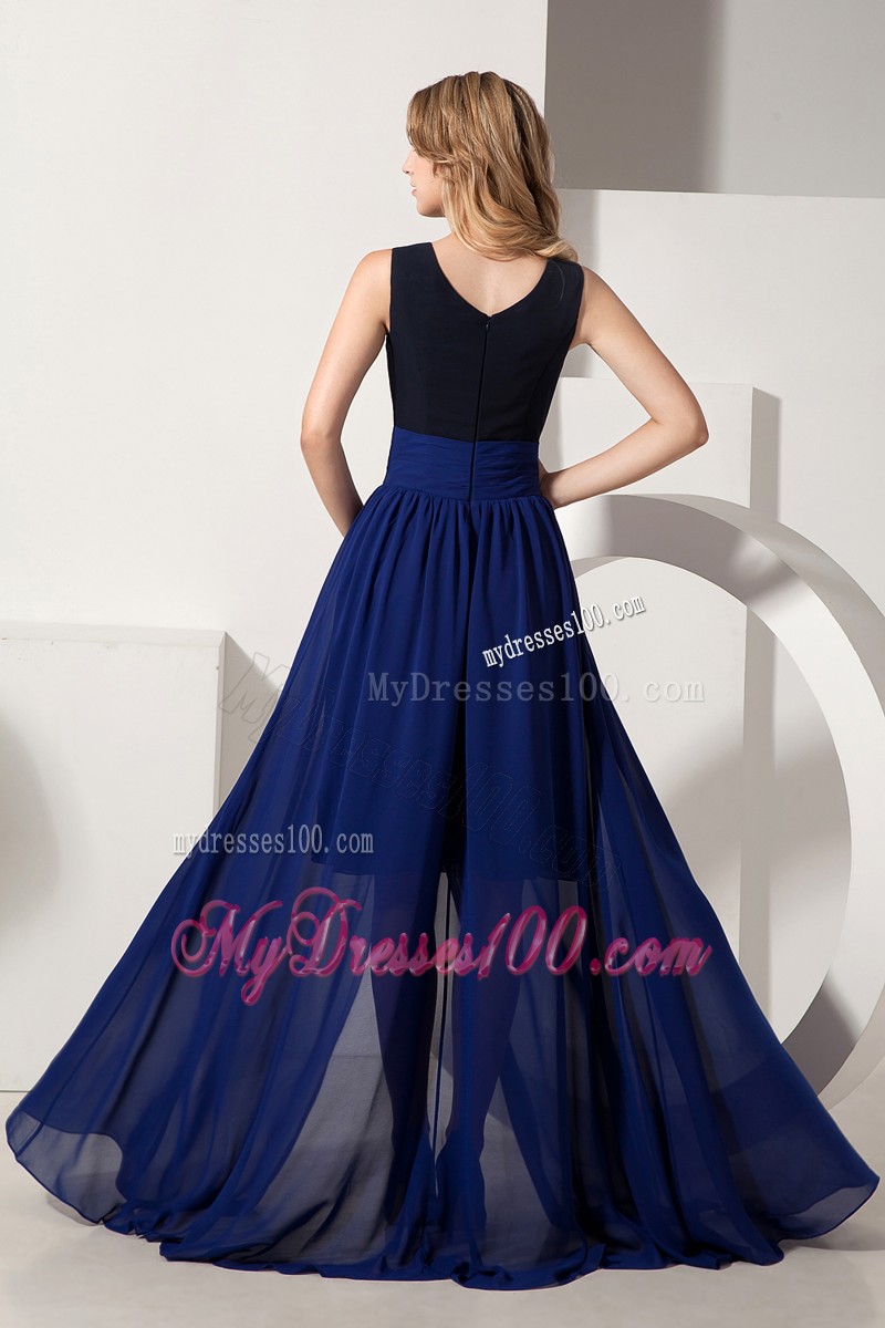 Navy Blue Empire High-low Chiffon Prom Dresses for Cheap