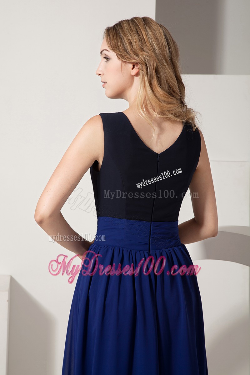 Navy Blue Empire High-low Chiffon Prom Dresses for Cheap