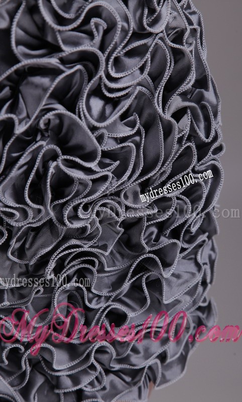One Shoulder Rolling Flower Grey Mini Prom Dress with Sequins Ruche