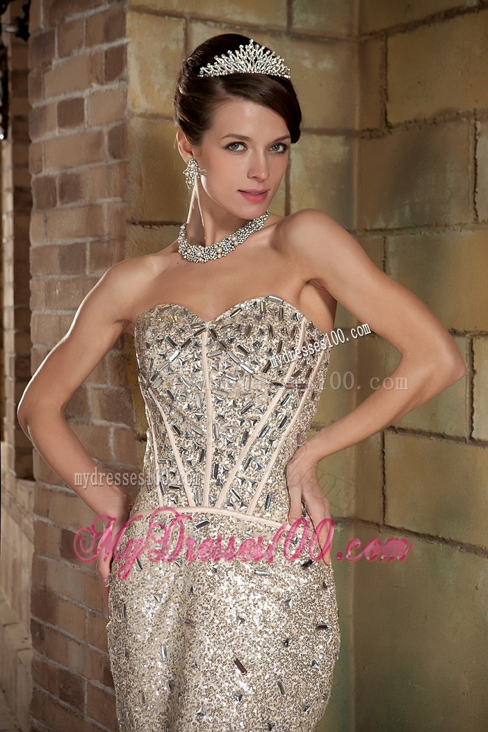 Rhinestone Accent Champagne Prom Gown of Mini-length