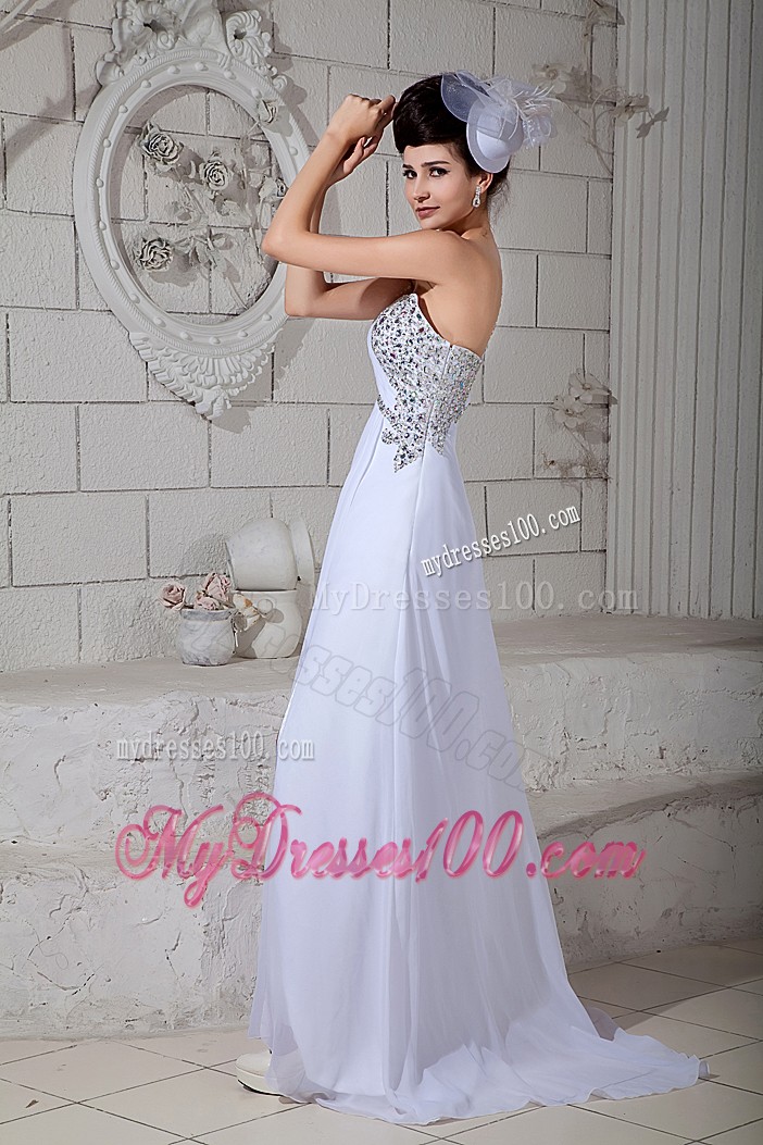 Beaded Asymmetrical Prom Dresses in White Chiffon