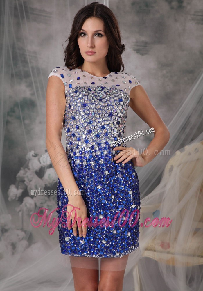 Sheath Scoop Mini-Length Prom Dress With Big and Shining Diamonds