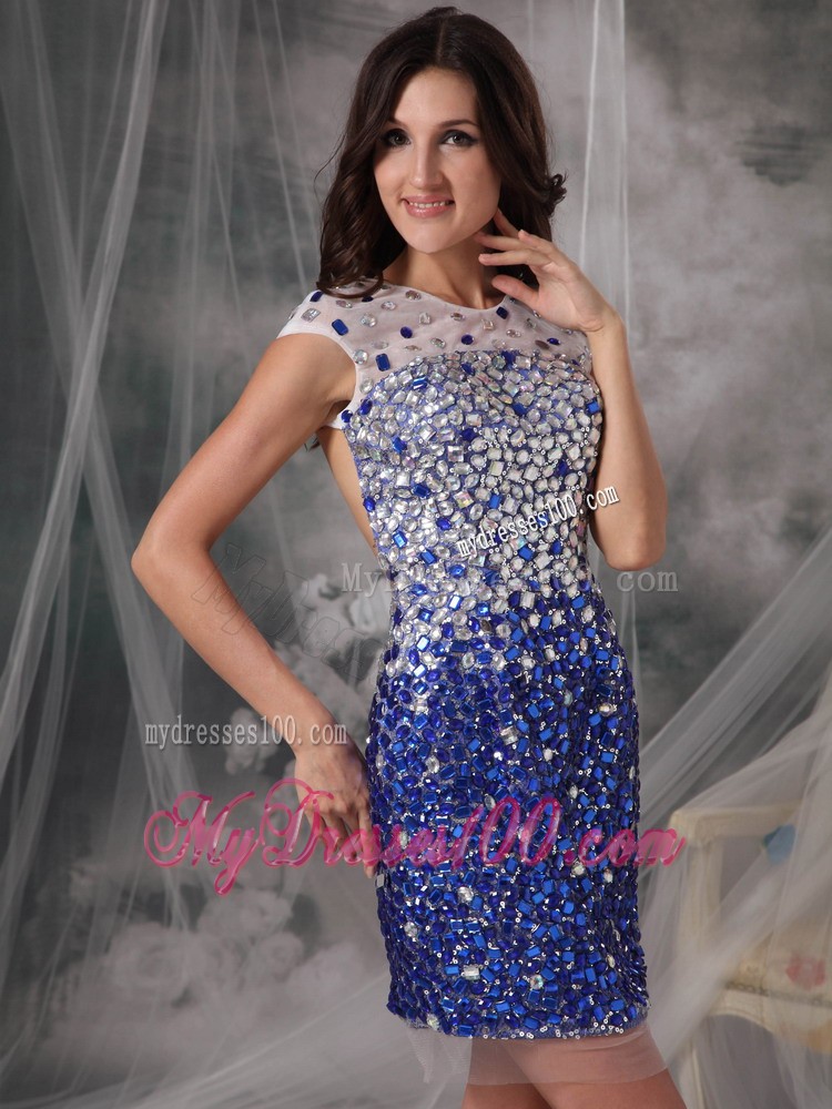 Sheath Scoop Mini-Length Prom Dress With Big and Shining Diamonds