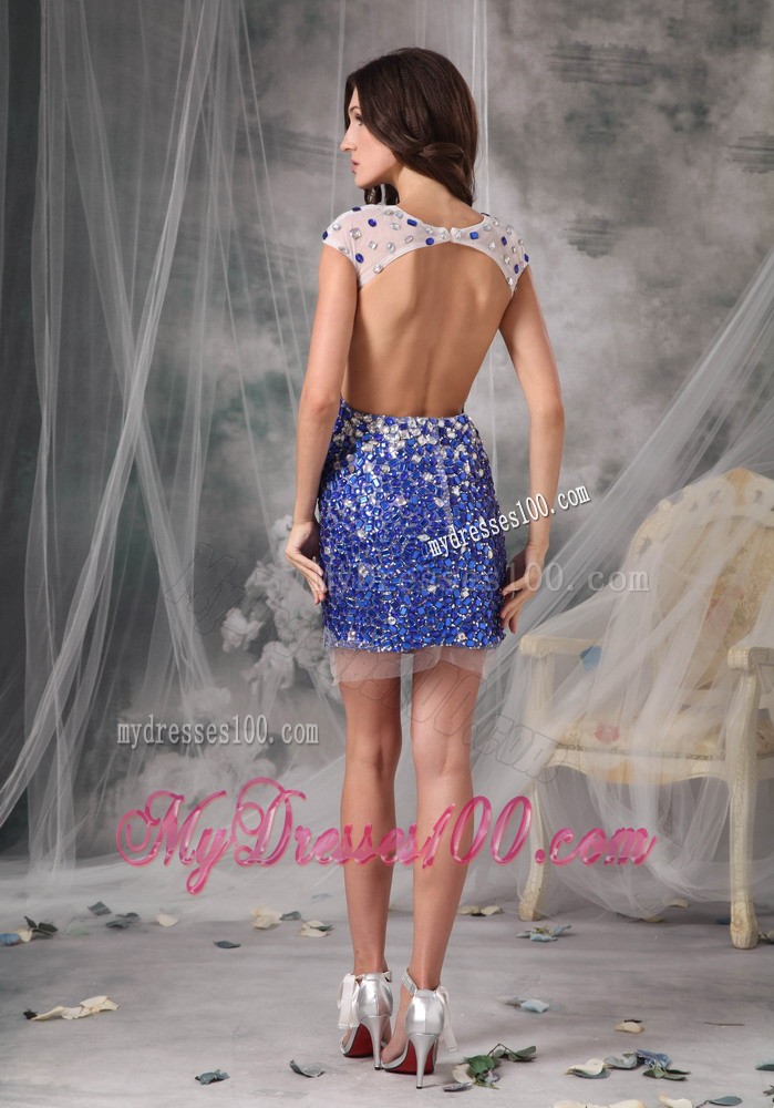 Sheath Scoop Mini-Length Prom Dress With Big and Shining Diamonds