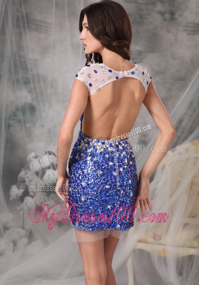 Sheath Scoop Mini-Length Prom Dress With Big and Shining Diamonds