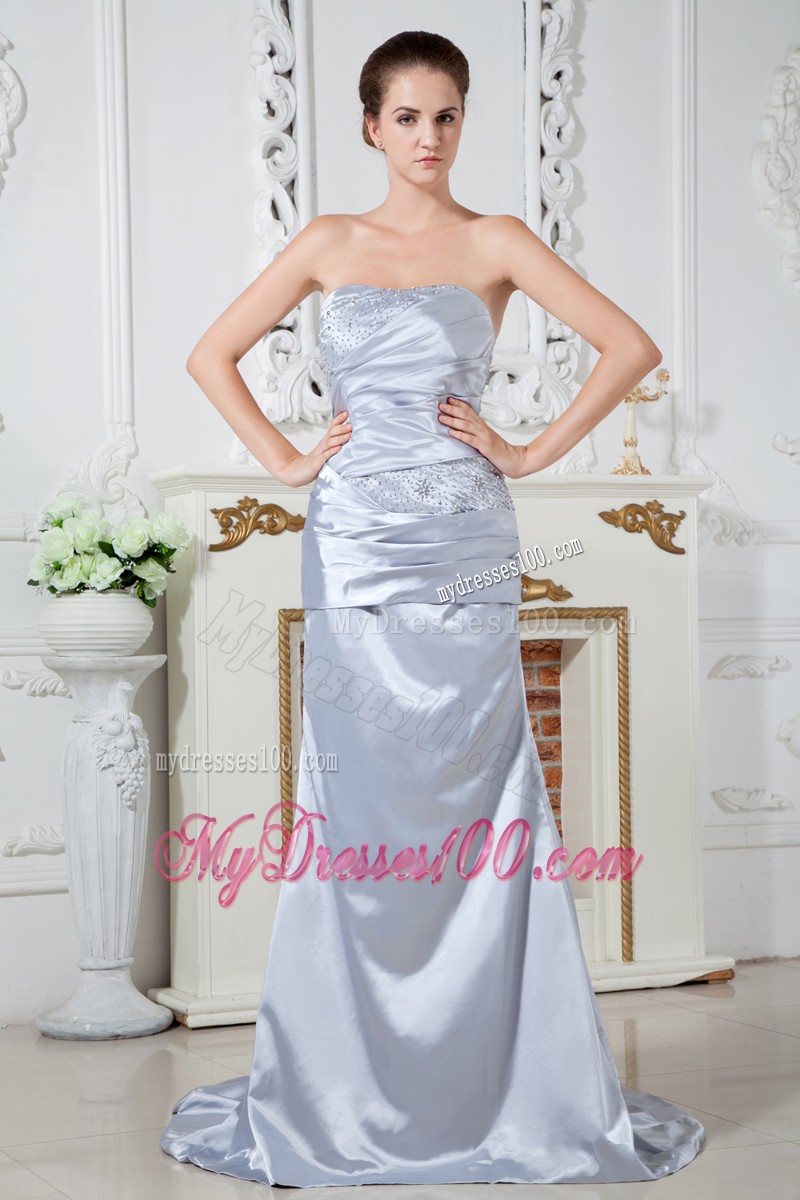 Ruching and Beading Decorated Zipper-up Back Prom Dress For Woman