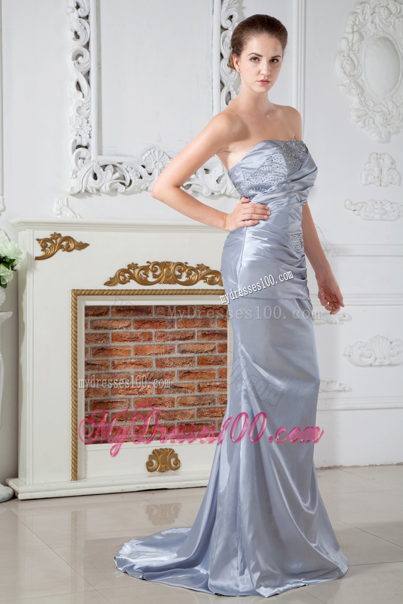 Ruching and Beading Decorated Zipper-up Back Prom Dress For Woman