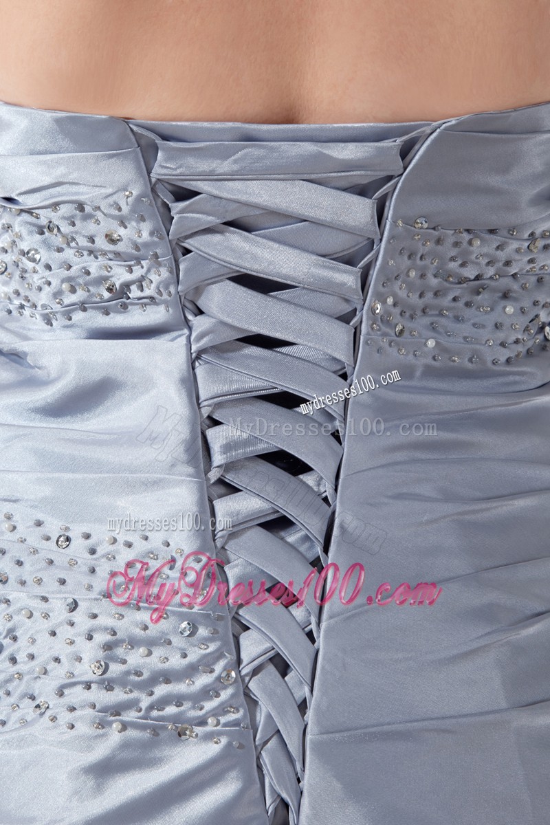 Ruching and Beading Decorated Zipper-up Back Prom Dress For Woman