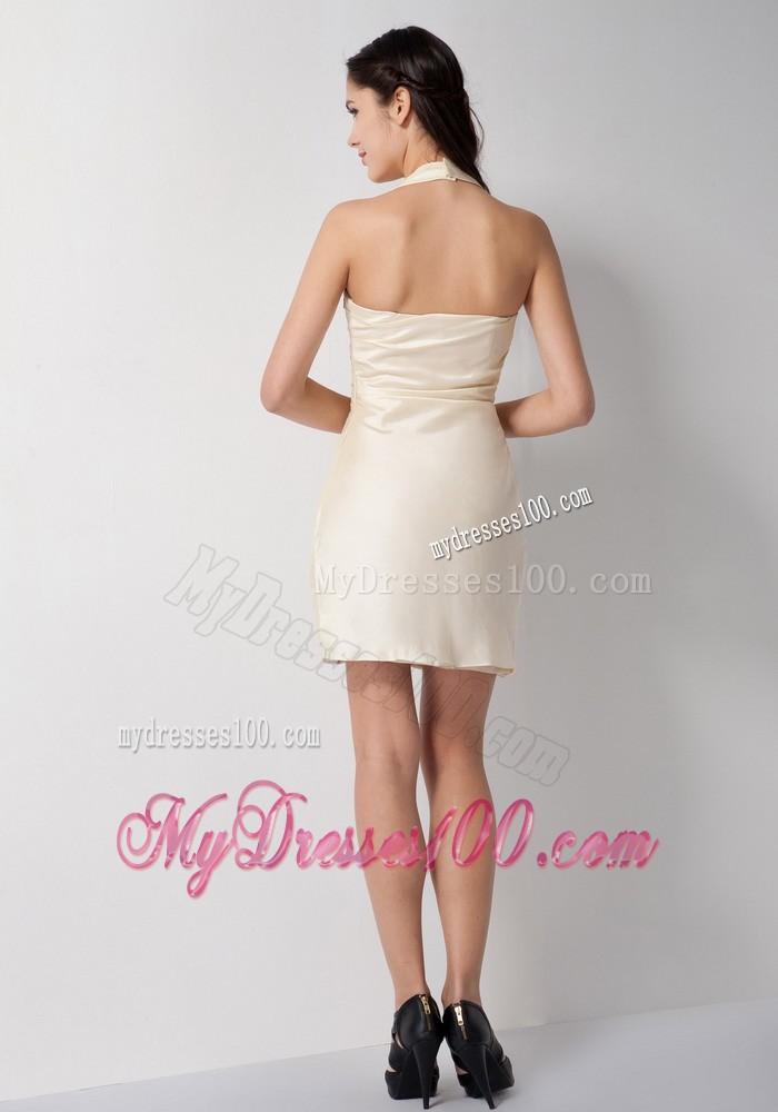 Halter Top Ruching Mini-length Prom Gown in Champagne