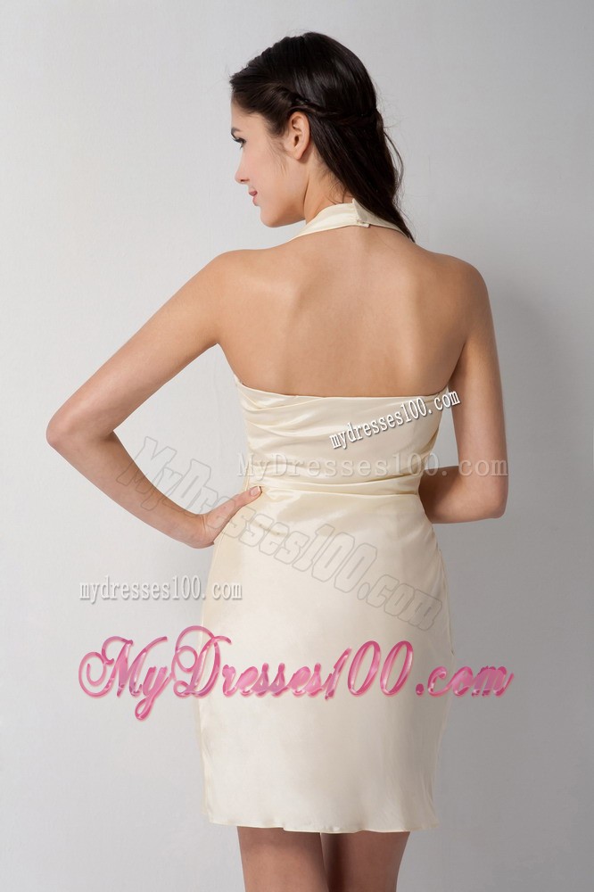 Halter Top Ruching Mini-length Prom Gown in Champagne