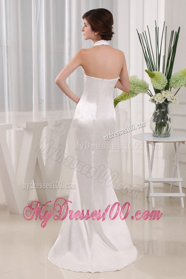 Simple High Neck Mermaid Prom Gowns in White with Brush Train