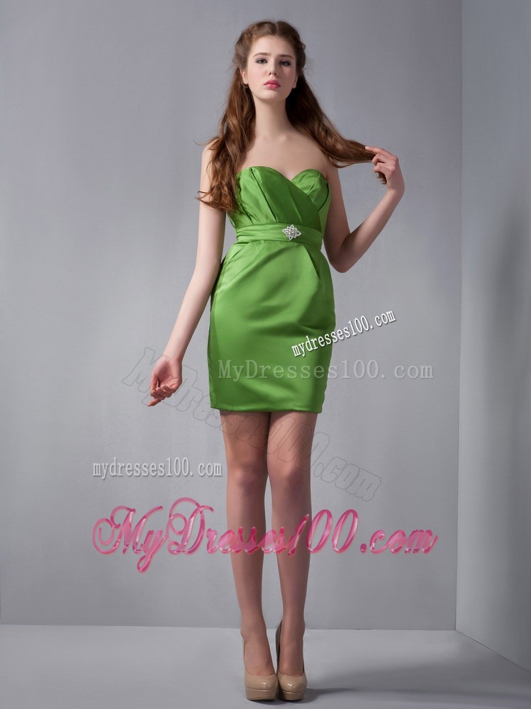 Spring Green Column Sweetheart Prom Dress with Beaded Belt